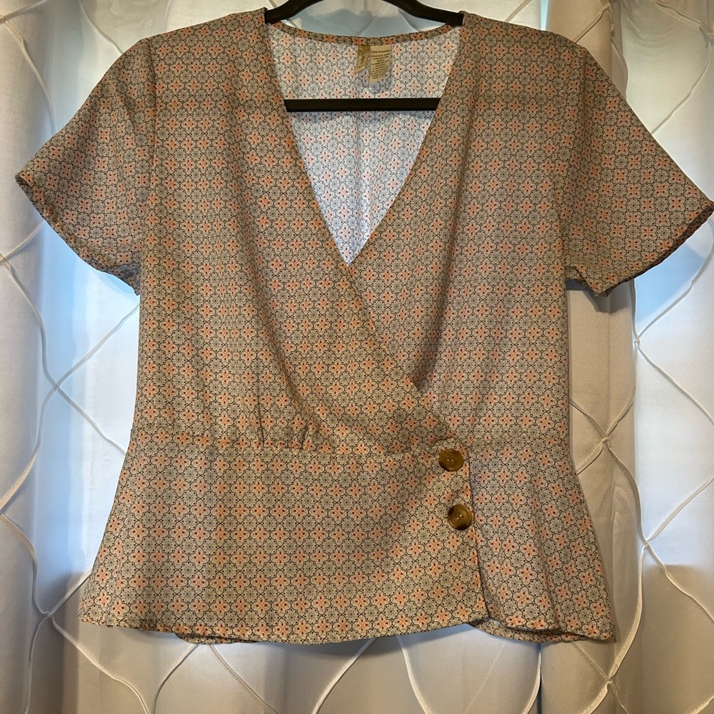 Small Print Wrap Peplum Top